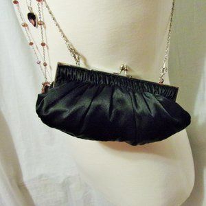 d"margeaux Black Satin Evening Handbag Clutch strap options NWT